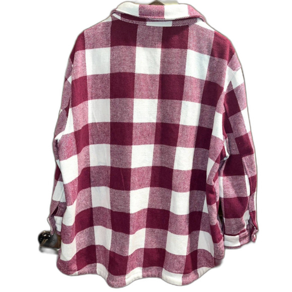 Plaid Flannel Shacket Pink White Cozy Winter Layering Coat Button Up women's 2XL - Picture 2 of 8